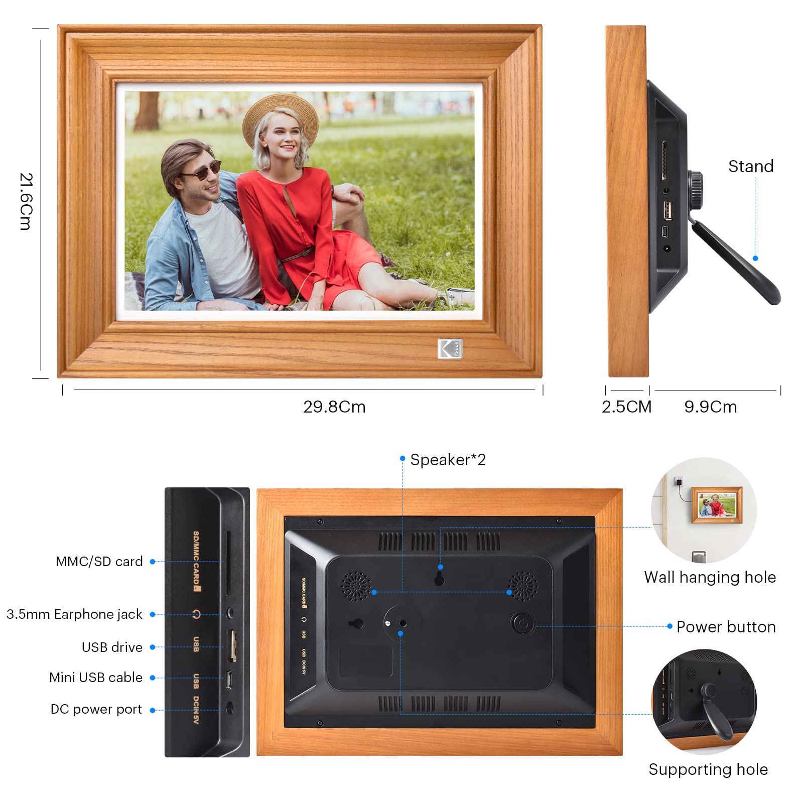 KODAK Digital Photo Frame WiFi Digital Picture Frame 10.1 Inches, FHD 1920*1200 IPS Touchscreen, Wooden Smart Electronic Frame with 32GB Memory, Easy to Share Photo, Video via APP with Your Loved Ones