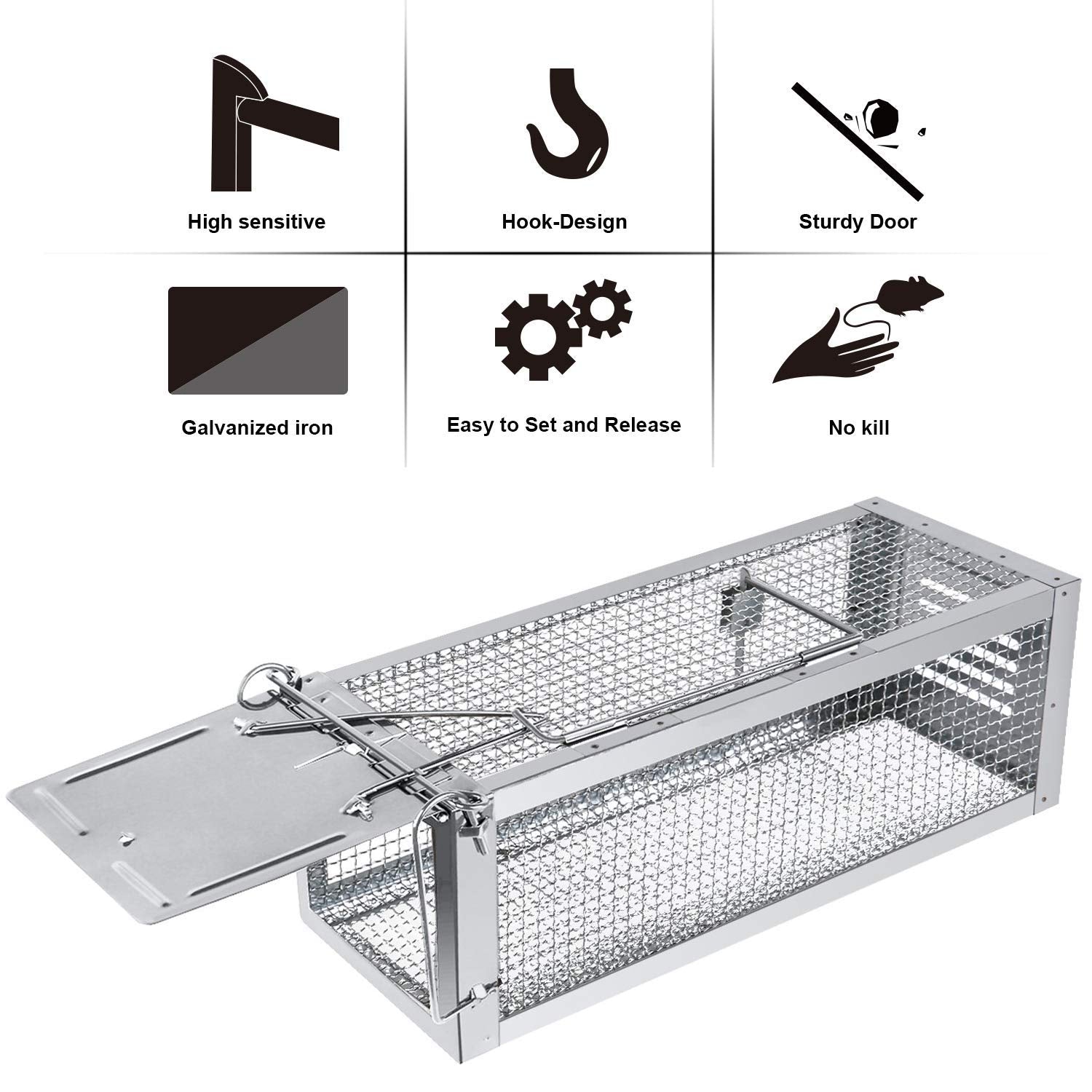 Humane Rat Traps, RatzFatz 2pcs Mouse Traps for Outdoors & Indoor, No Kill, No Harm, Reusable Live Catch Mousetrap, Pet Friendly Rat Catcher, Large 30