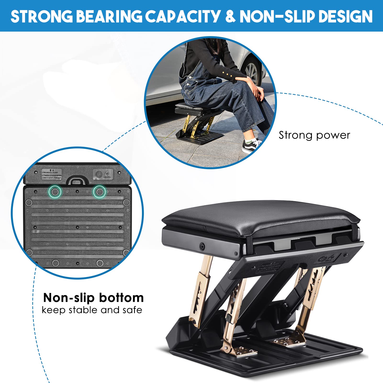 Foot Rest Under Desk, Potuem Adjustable Footrest with Massage Function, Non-Slip Desk Foot Rest with Soft Pads, 4 Level Height Adjustment Max Load 120