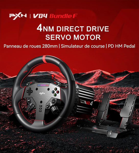 PXN VD4 Bundle F 4NM Torque Sim Racing Direct Drive Racing Wheel Bundle with Force Feedback, Hall Effect Sensor Pedal, PC Steering Wheel with Pedals