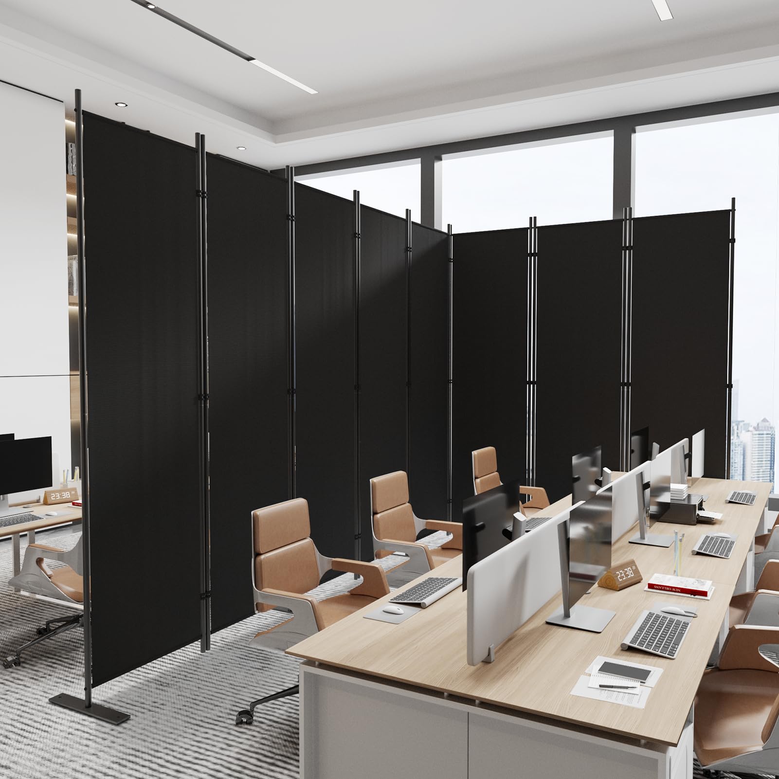 C-Hopetree 6 Panels Room Divider, 180cm Tall Indoor Folding Privacy Screen, Portable Partition Separator, Freestanding Separation Temporary Wall for Office, Bedroom, 304cm W X 180cm H, Black