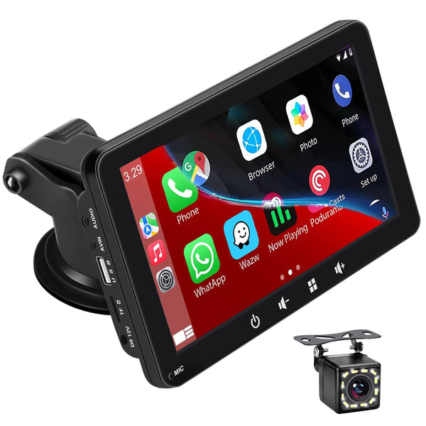 Portable Car Stereo,for Wireless Apple Carplay & Android Auto,7 Inch 1080P HD Touch Screen Radio with BT 5.0, Mirror Link Support Truck RV Dash Mount (7 inch)