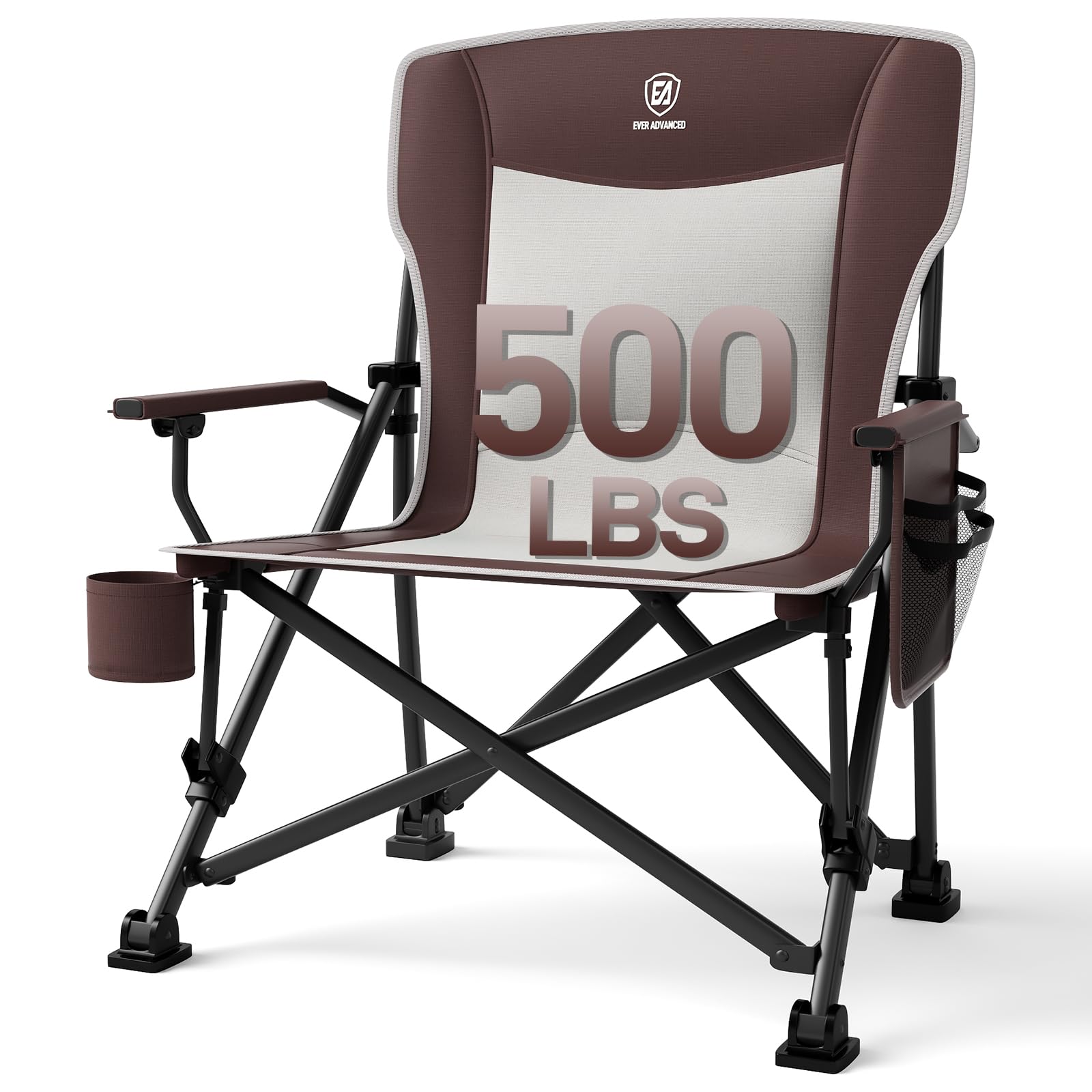 EVER ADVANCED Camping Chair for Adults Oversized 230KG, Folding Chair for Heavy People with Side Pocket, Heavy Duty Extra Wide with Hard Armrest Foldable Garden Fishing Outdoor Fold up