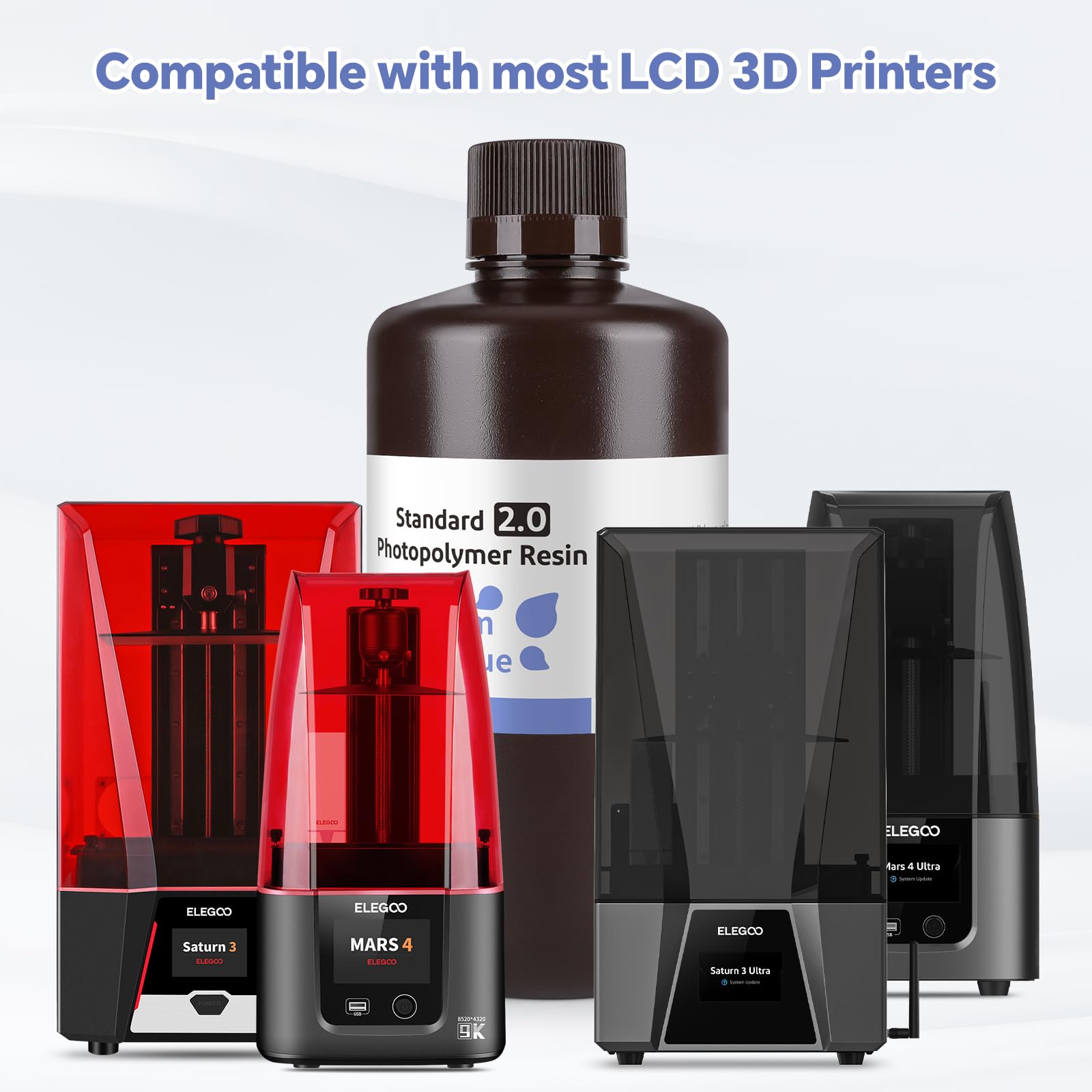 ELEGOO 8K 3D Printer Resin, Standard Photopolymer Resin 405nm UV-Curing Resin, Best for 8K/9K/12K/14K/16K LCD 3D Printer Space Grey 1000G