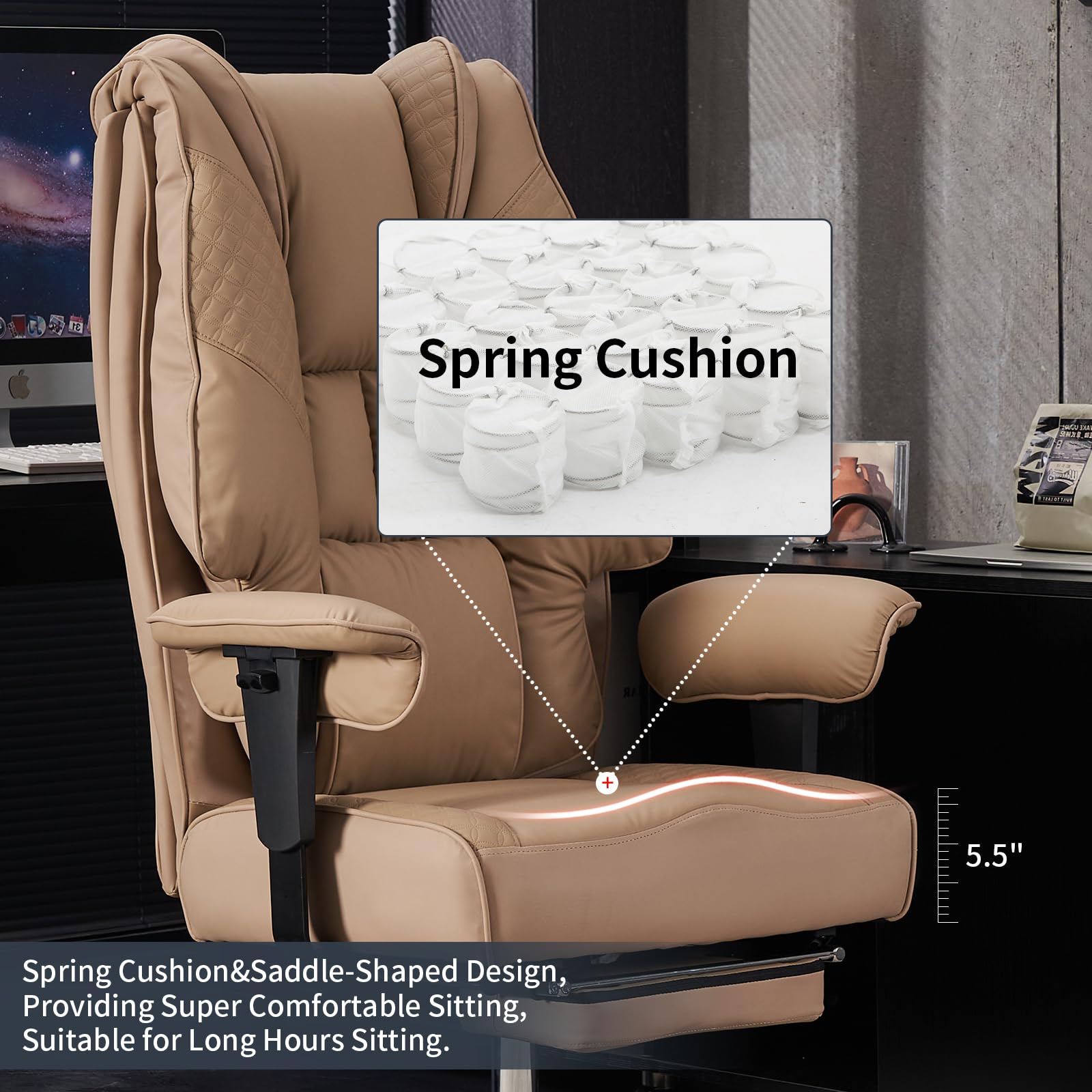 EXCEBET Ergonomic Office Chair – High Back PU Leather Executive Desk Chair with Adjustable Armrests, Swivel Computer Chair for Home/Office, Heavy Duty Support up to 400 lbs