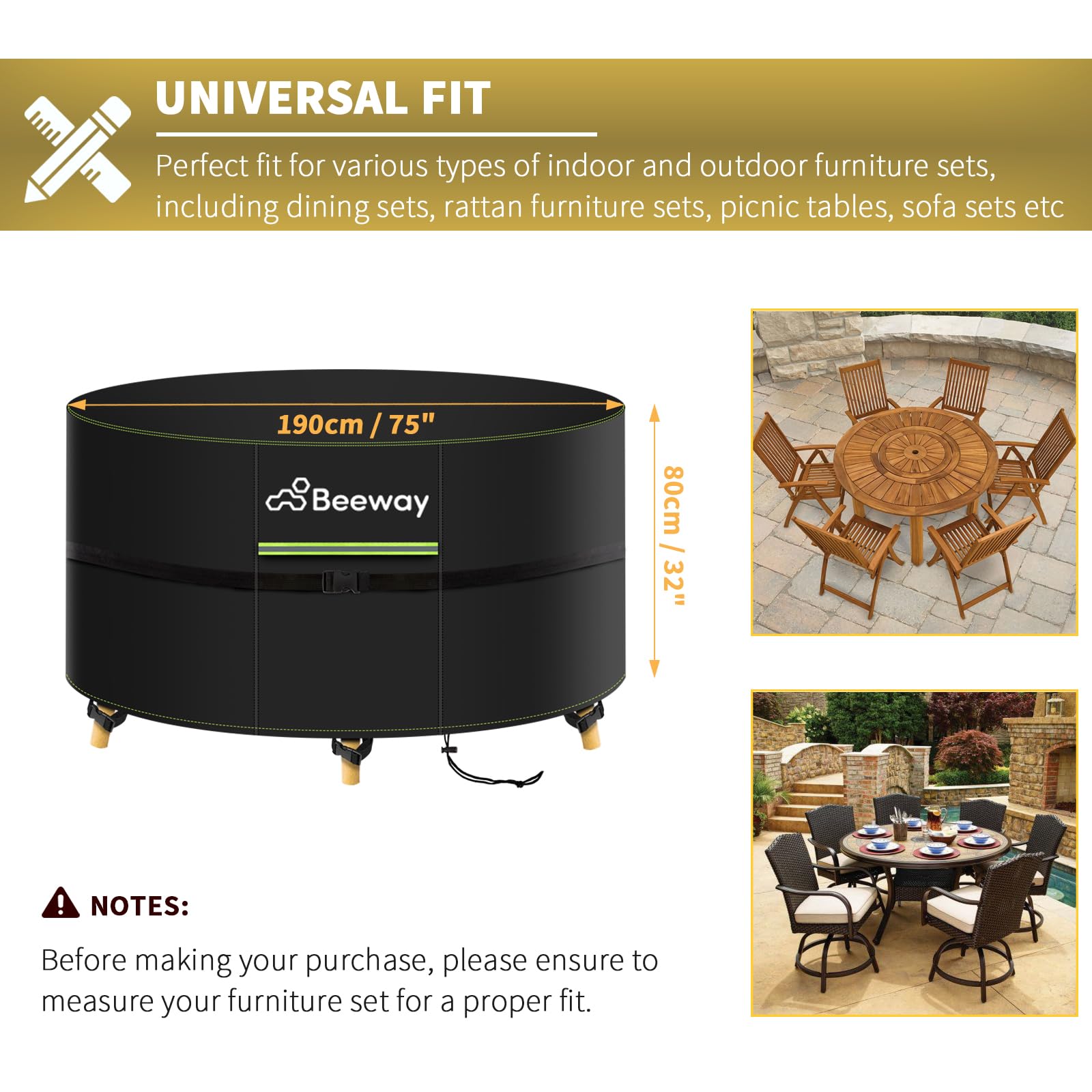 BEEWAY Garden Furniture Cover With Air Vent, Waterproof Patio Rattan Sofa Table Chair Set Cover - 420D Oxford Fabric, Windproof - Rectangular 242 x 182 x 100cm