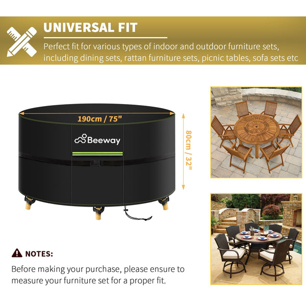 BEEWAY Garden Furniture Cover With Air Vent, Waterproof Patio Rattan Sofa Table Chair Set Cover - 420D Oxford Fabric, Windproof - Rectangular 242 x 182 x 100cm