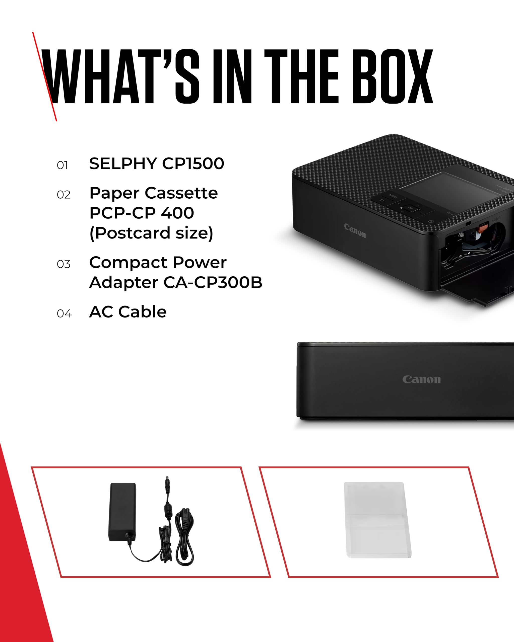 Canon SELPHY CP1500 Compact Photo Printer – Wireless Printing, Long-Lasting Prints, USB-C & SD Card Connectivity – Ideal for Scrapbooks & Photo Albums, White GB