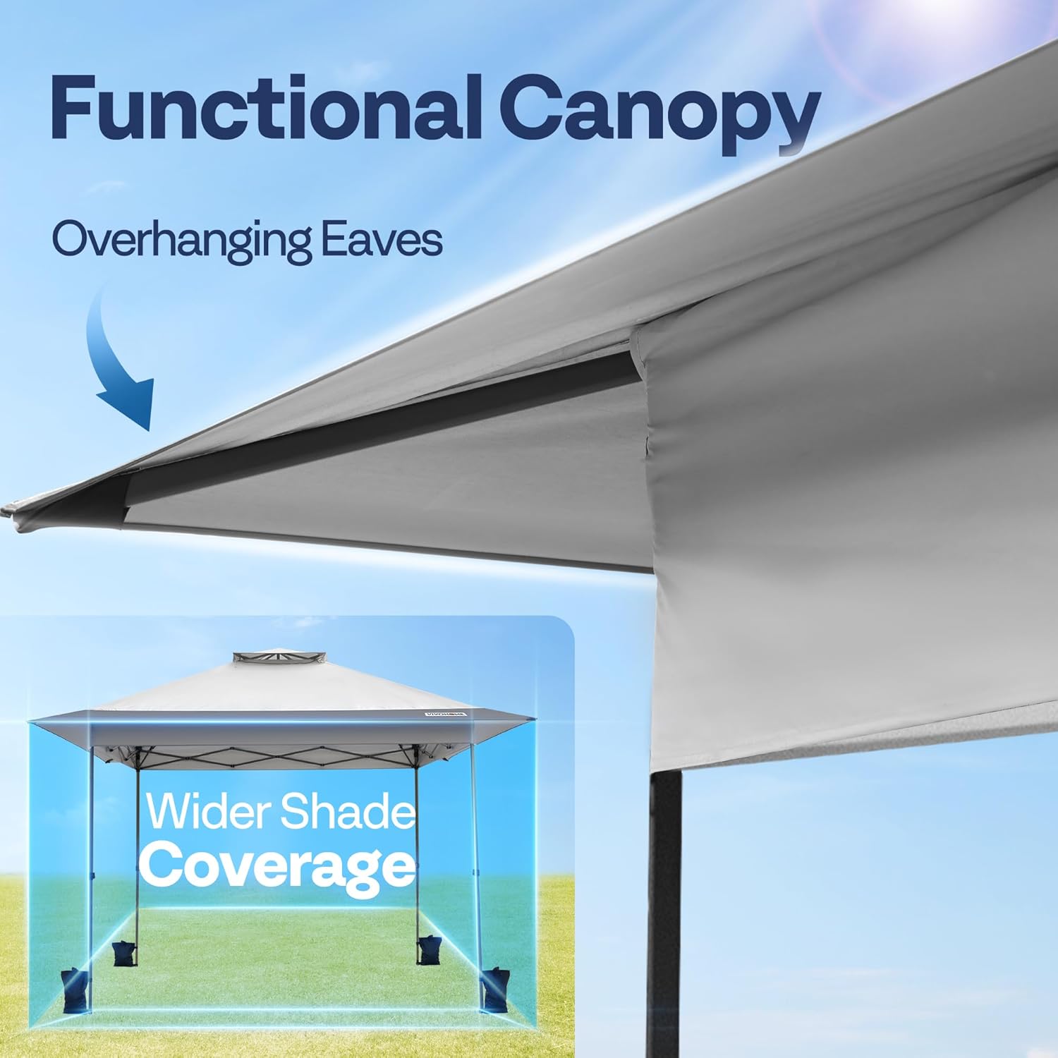 VIVOHOME Canopy Tent 3x3m Outdoor Shelter 2 Tiers Roof with Portable Wheel Carry Bag and 4 Sandbags Pop Up for Patio Garden Backyard