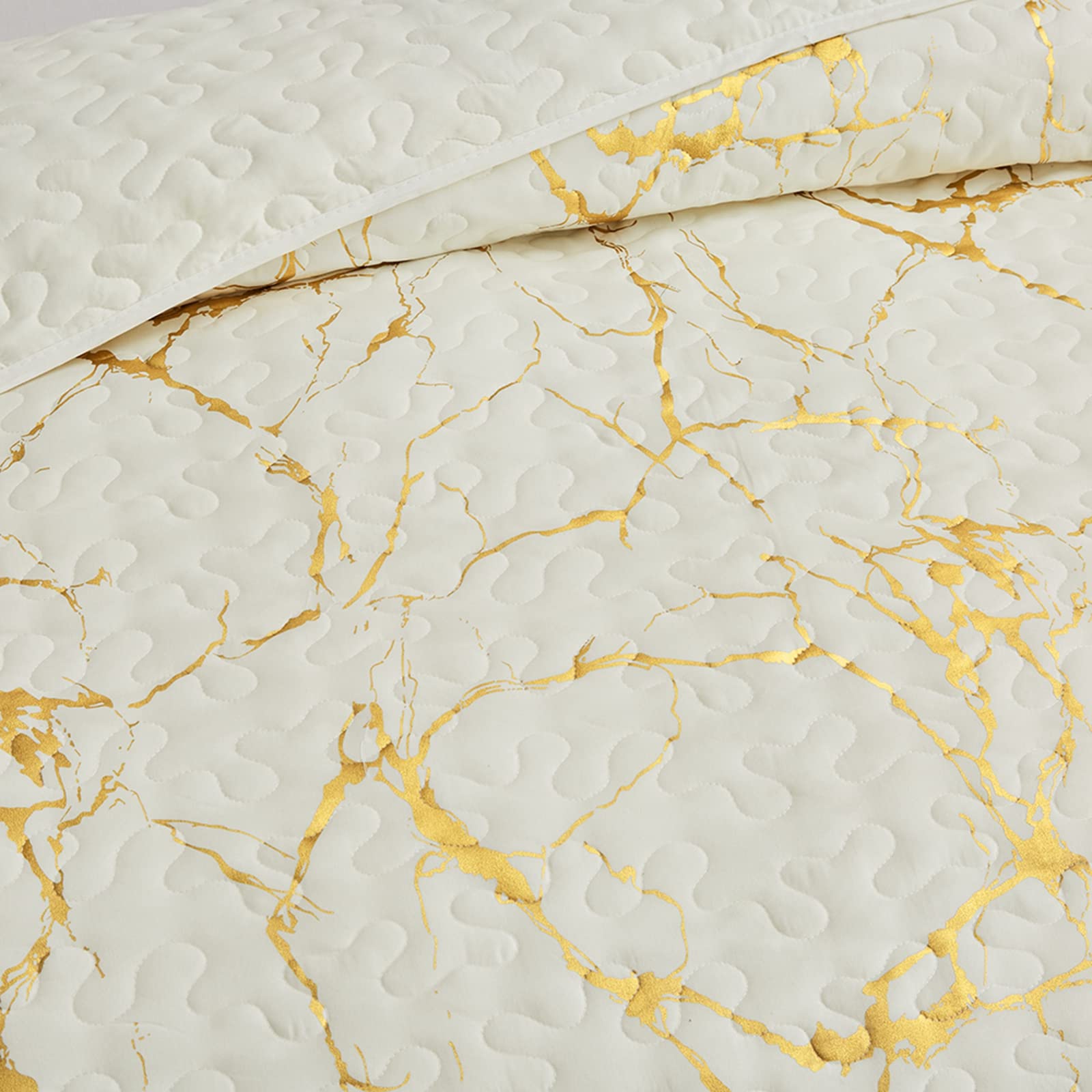 HAVOP Bedspread King Size Set Beige Quilted Bedspreads Luxury Gold Marble Printed Beige Ivory Soft Microfiber Lightweight Bedspread Coverlet All
