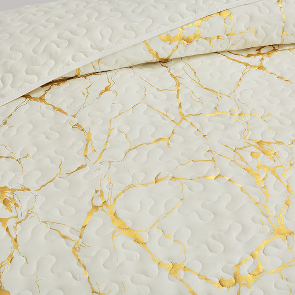 HAVOP Bedspread King Size Set Beige Quilted Bedspreads Luxury Gold Marble Printed Beige Ivory Soft Microfiber Lightweight Bedspread Coverlet All
