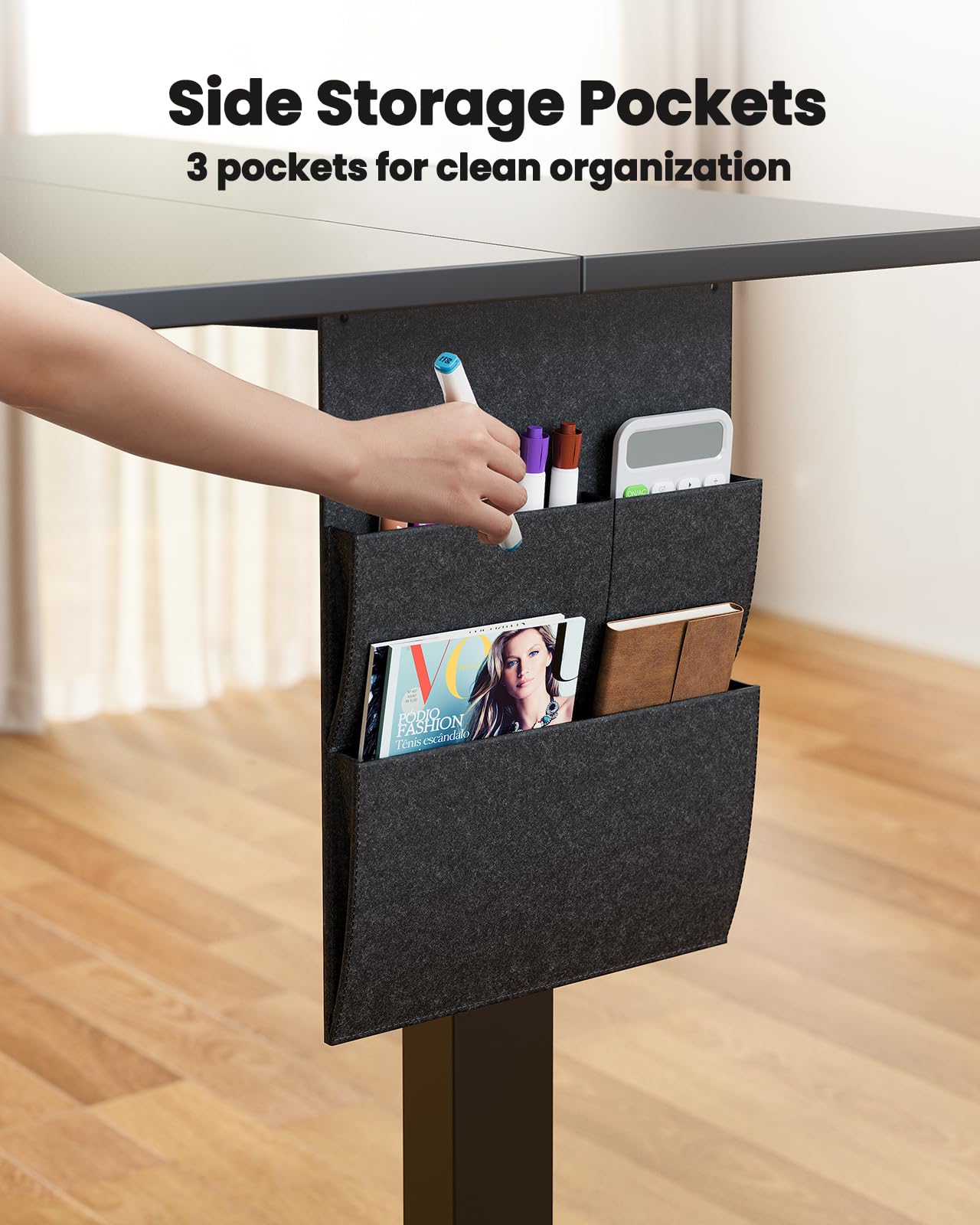 ErGear Standing Desk 100x60cm with 2-piece tabletop,Supports Up to 80KG Height Adjustable Electric Standing Desk with Storage Bag,Backpack Hook and