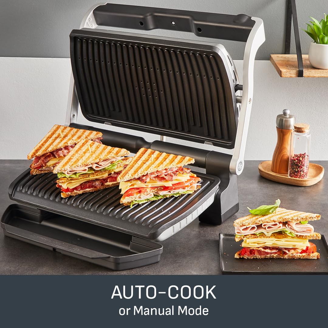 Tefal GC722D40 Optigrill Plus X-Large Grill with 9 Automatic Settings and Cooking Sensor, Non Stick Removable Plates, Automatic Settings and Cooking Sensor, Stainless Steel, Xl