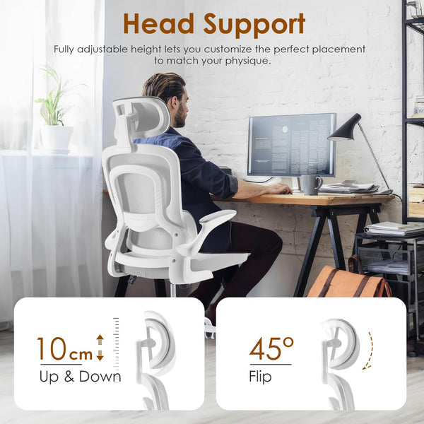 Farini Office Desk Chair with Flip-Up Armrest, High Back Ergonomic Computer Chair with Adjustable Headrest and Lumbar Support for Home and Office