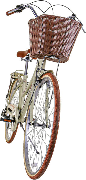 Bounty Boulevard Hybrid Bike - Classic Step-Through Frame with 6 Speed Shimano Gears, Sprung Saddle, Pannier Rack, and Front Basket - Formal Road Bike