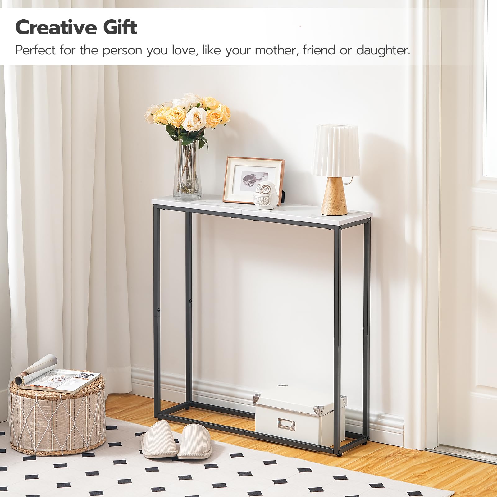 HOOBRO Console Table, Narrow Console Table for Hallway Slim, Hallway Table, Small Sofa Table for Small Spaces, Living Room, Entrance, Bedroom, Metal