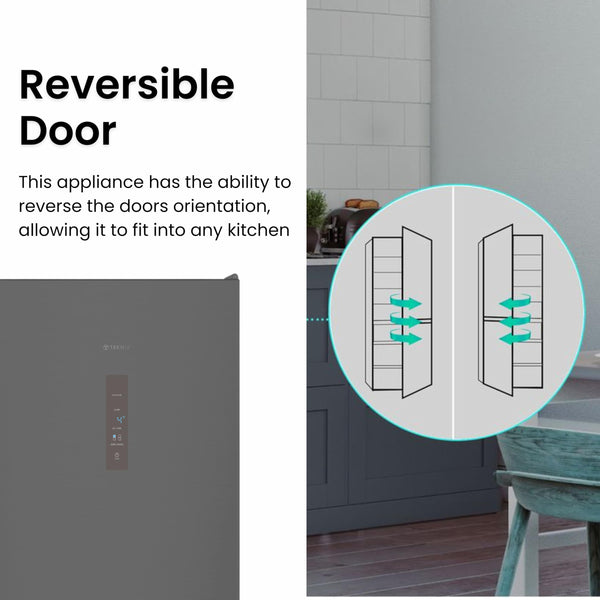 Teknix FFH1825WB 55cm Freestanding 50/50 Fridge Freezer - 256 Litre Capacity - Total No Frost - Non-plumbed Water Dispenser - Black, H182.5 x W55 x D56.2 (cm)