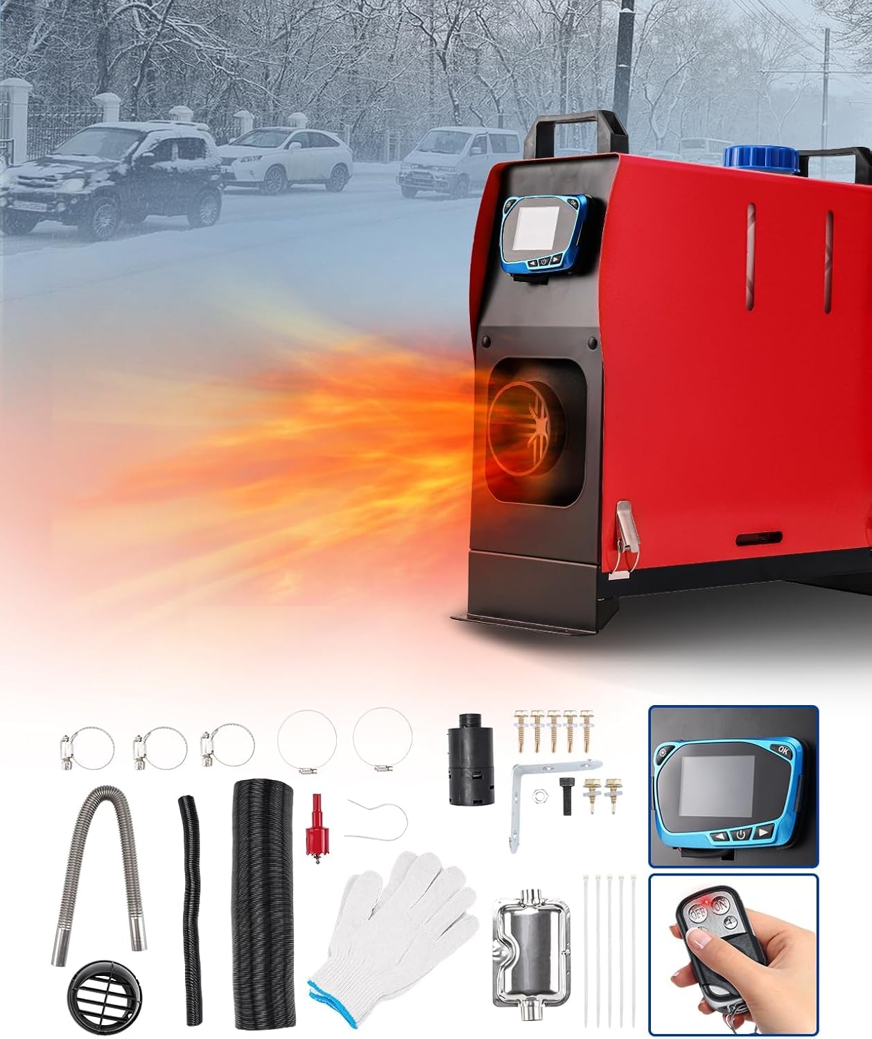 ShockFlo 12V 5KW Diesel Air Heater, All in One Parking Heater Kit with Remote Control, Silencer and LCD Display, Fast Heating, for RV Truck, Motorhomes, Boat, Bus, Car Trailer, Caravans