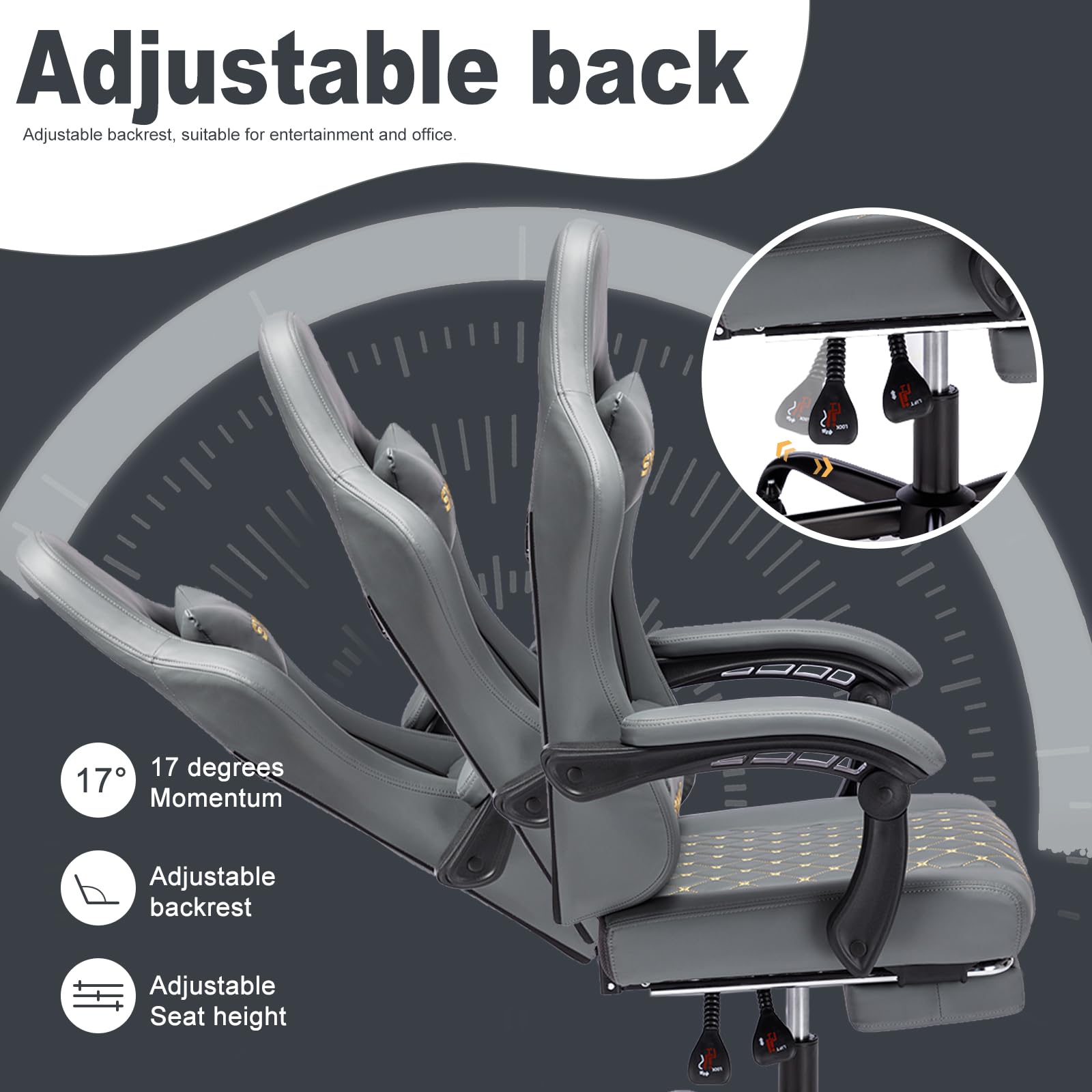 Symino Gaming Chair with Footrest, Computer Ergonomic Video Game Chair, Adjustable Swivel Task Chair with Lumbar Support, PC Chair, Office Chair PU Leather, Grey&White