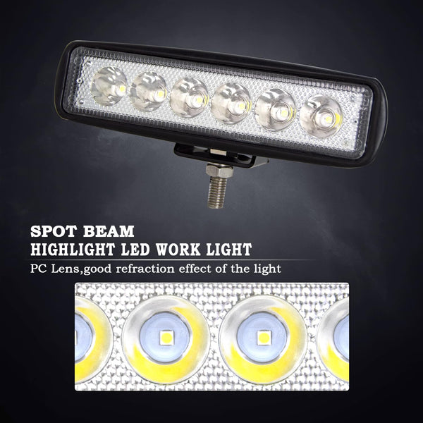 RIGIDON 2 Pcs Led Work Light Bar, 6 inch 18W Flood Beam, 12V 24V Driving Lights Lamp for Car Off road Boat Truck 4x4 SUV ATV Tractors Excavator, 6000K White, Fog Lamp