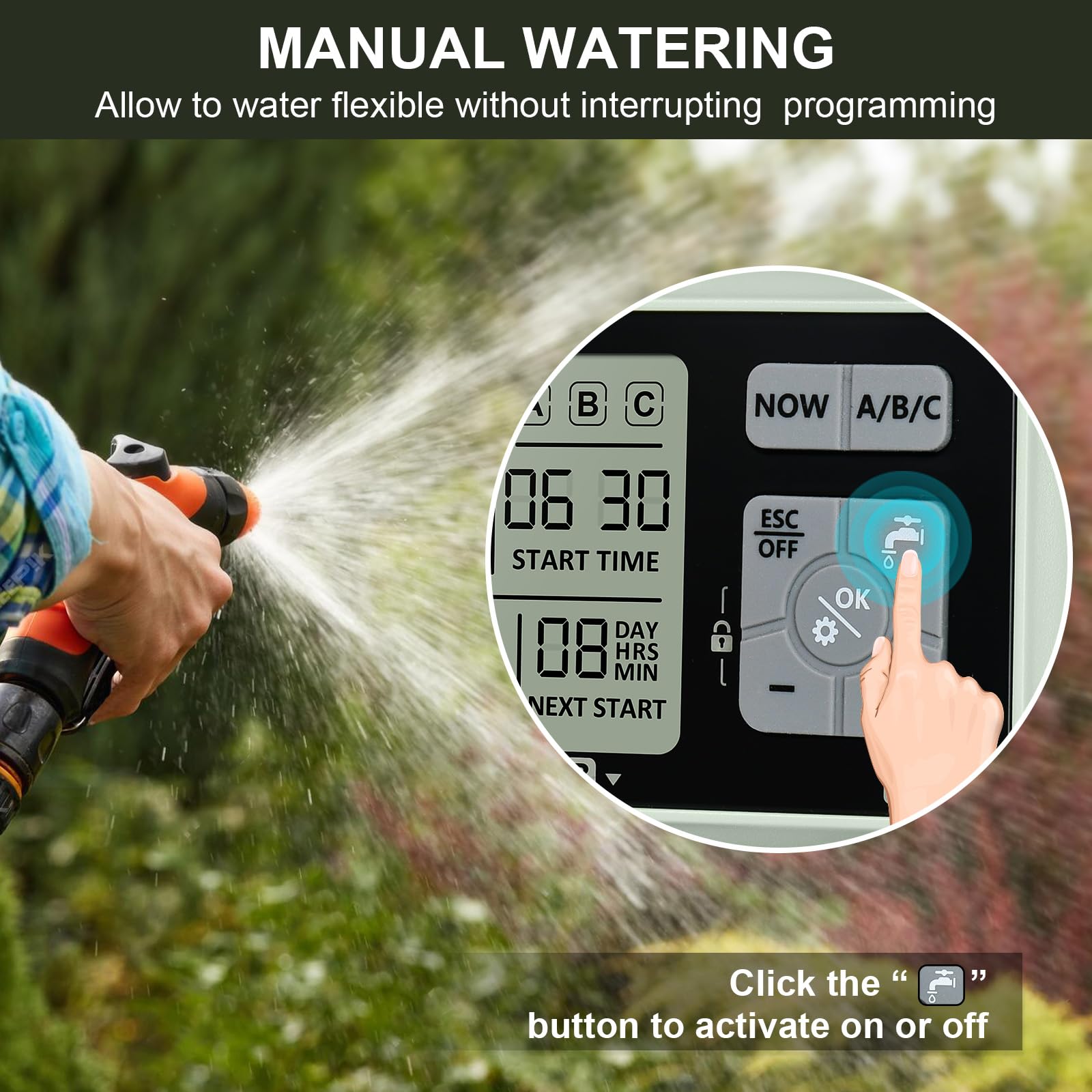 Johgee 3 Zone Water Timer for Irrigation, Sprinkler Timer 3 Outlet, Garden Hose Timer, Garden Watering System Irrigation System Controller with Auto &
