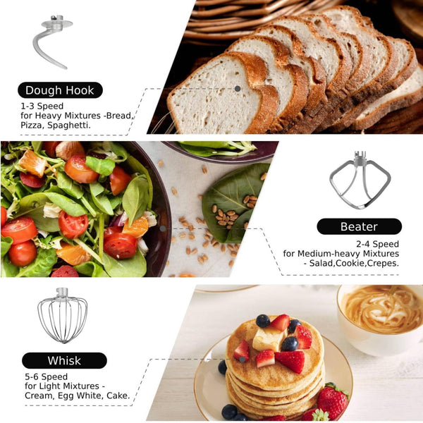 Aucma Stand Mixer, 6.2L Food Mixers for Baking, Electric Kitchen Mixers with Bowl, Dough Hook, Wire Whip & Beater (6.2L, Black)