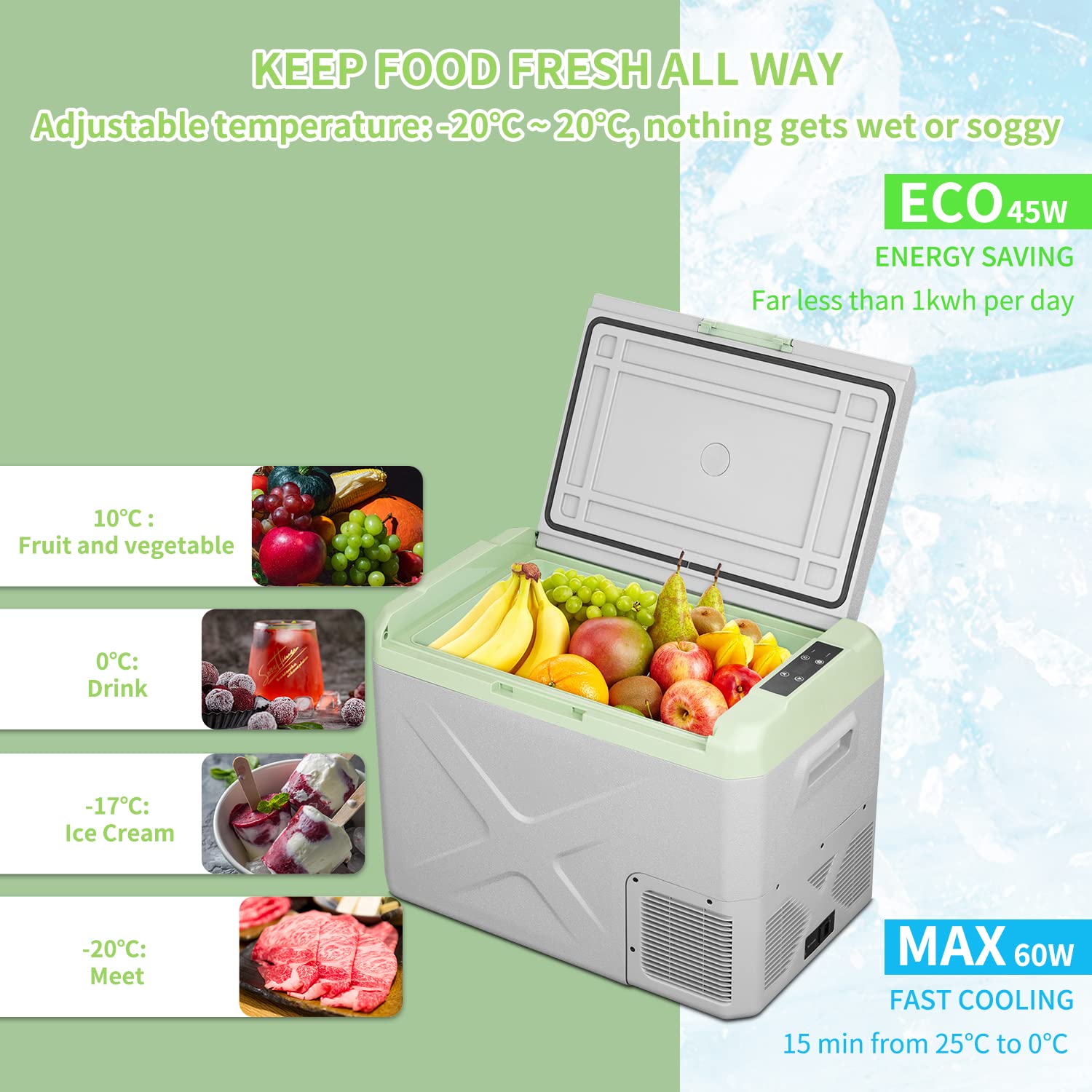 Alpicool X50 50L Car Fridge Freezer Portable Compressor Car Refrigerator 12/24V Electric Cooler for Camping, Road Trip, Picnic, Down to -20℃