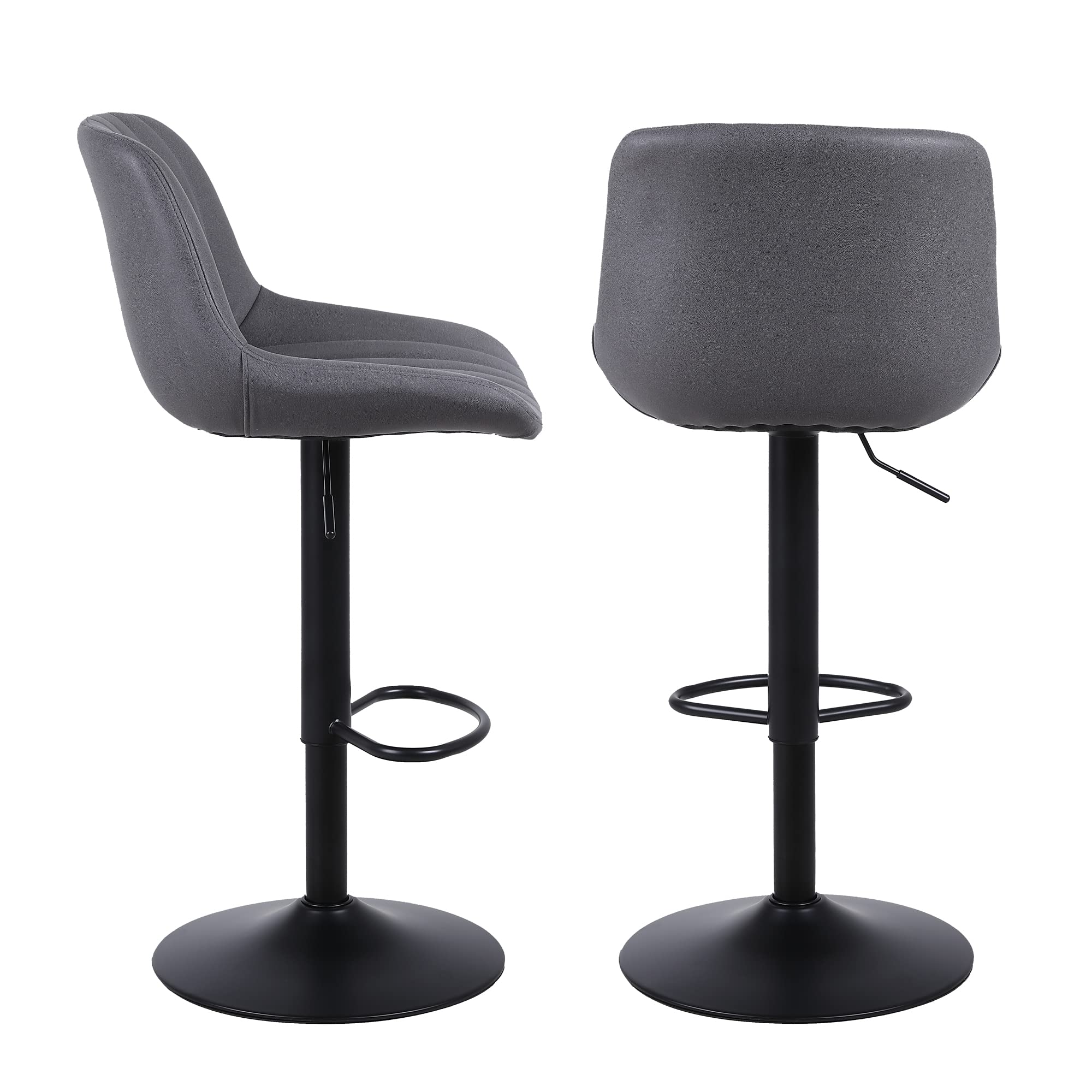 Youhauchair Bar Stools Set of 2, Swivel Counter Height Barstools with Back, Adjustable PU Leather Bar Chairs, Modern Armless Kitchen Island Stool, Black