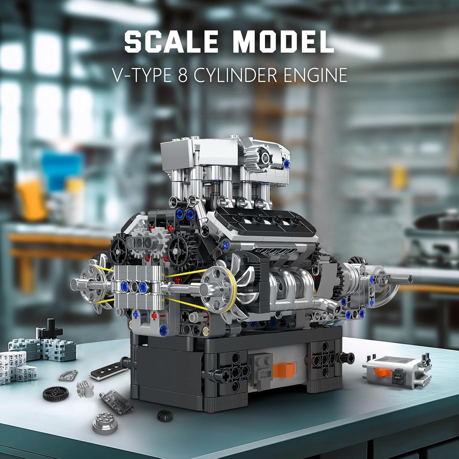 Mould King V8 Engine Building Blocks Set, 10206 Engine Model That Runs, Sports Car Engines Kit for Adults with Battery Box and Motor, Construction STEM Toy for Children Boys Girl (737 Pcs)