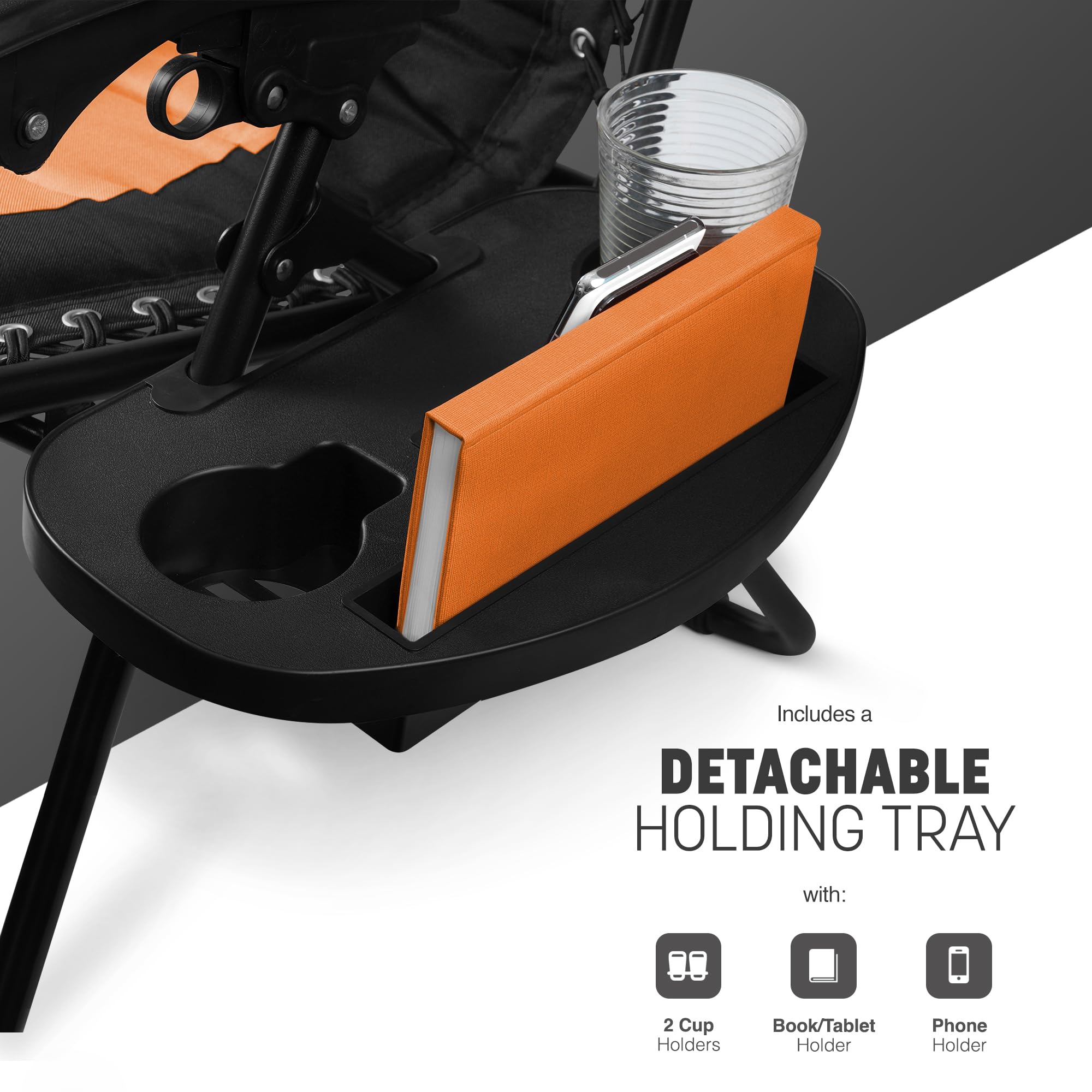 KEPLIN Set of 2 XXL Premium Heavy Duty Padded Zero Gravity Chairs - Luxurious Garden Recliners, Adjustable Headrest, Cup & Phone Holder, Foldable, Easy to Clean Patio Sun Loungers(Black)