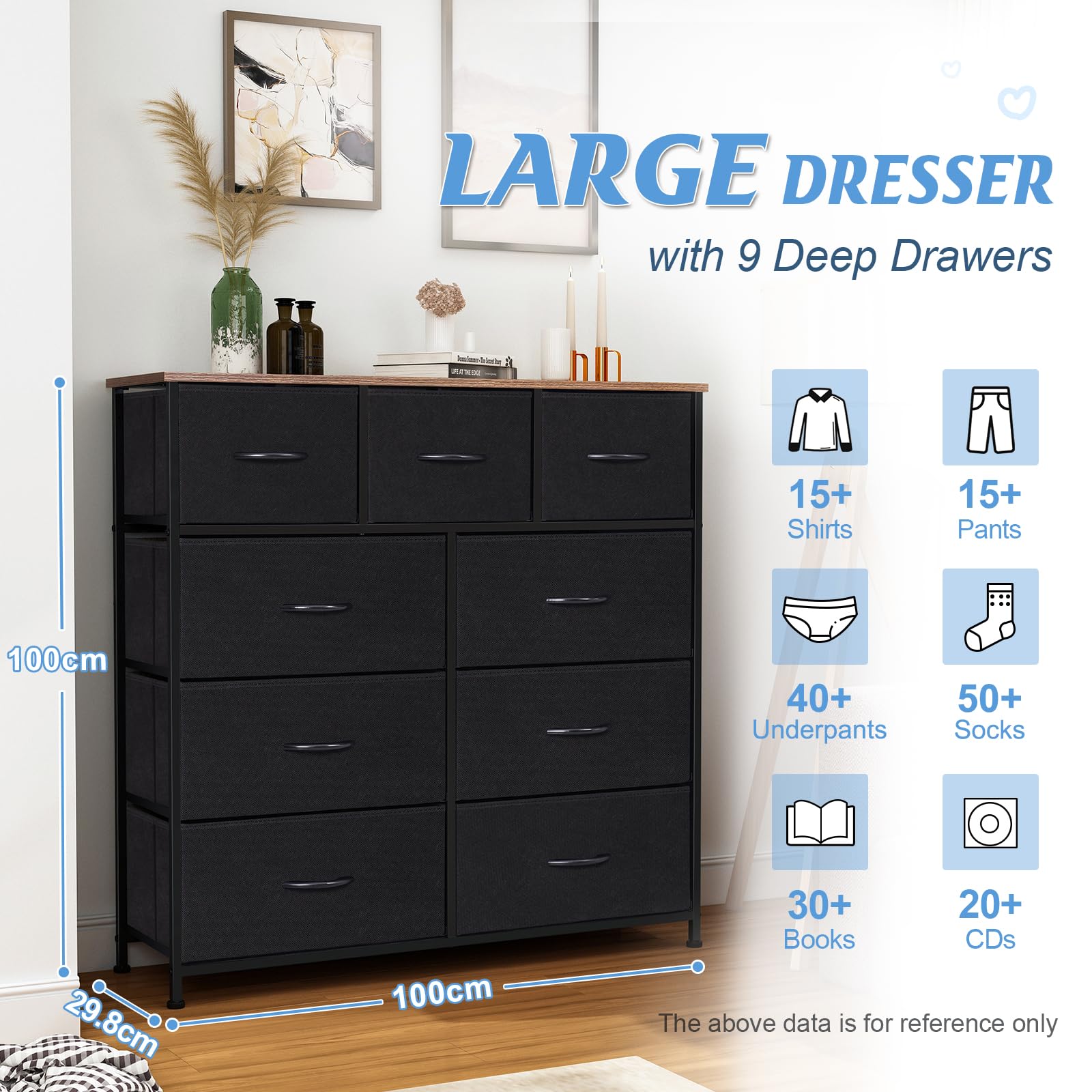 LYNCOHOME chest of drawers, Furniture Storage Chest Tower Unit for Bedroom, Hallway, Closet, Office Organization - Steel Frame, Wood Top, Easy to
