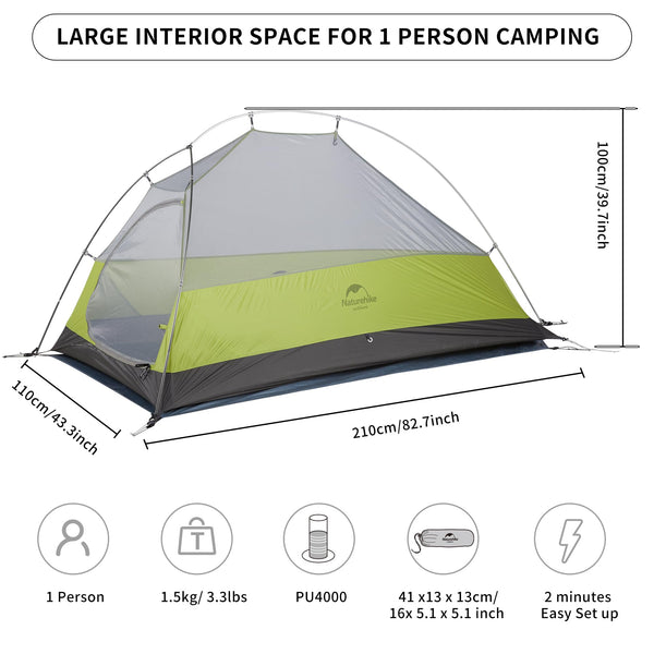 Naturehike Cloud up 1 Person Backpacking Tent Lightweight Camping Hiking Dome Tent for 1 Man