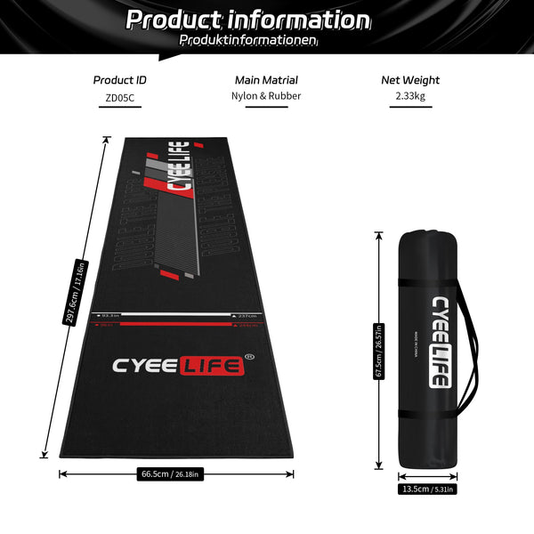 CyeeLife Darts Mat,297 X 66cm Professional Non Slip Carpet Mats for Floor and Dart Tips Protection,Black