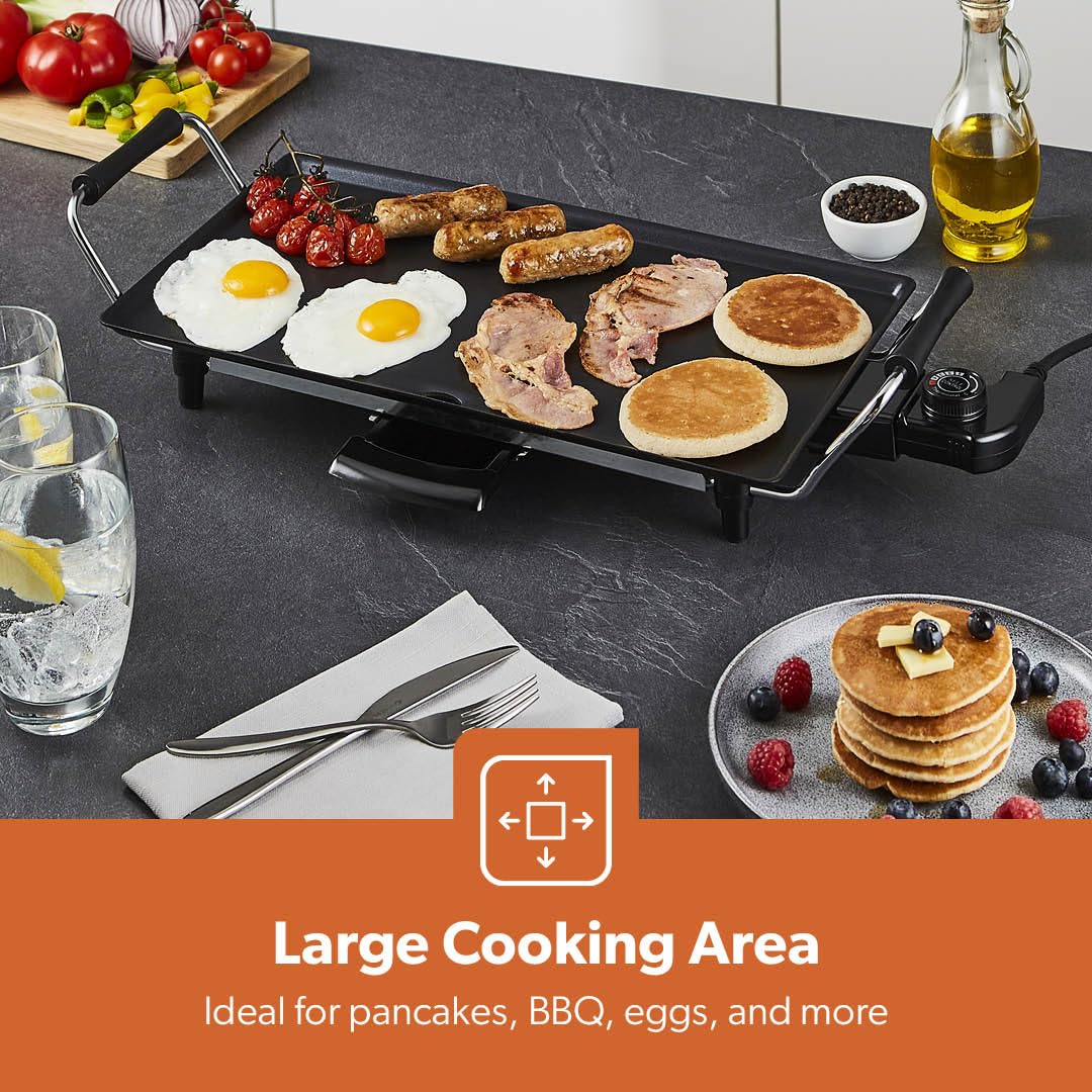 GEEPAS Teppanyaki Grill – Smokeless, Non-Stick, Adjustable Temperature - Easy-To-Clean, Removable Grease Tray, detachable cord – Indoor BBQ, Large Cooking Surface for Pancakes, Barbecue, Eggs and More
