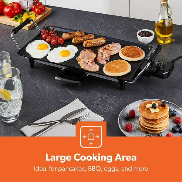 GEEPAS Teppanyaki Grill – Smokeless, Non-Stick, Adjustable Temperature - Easy-To-Clean, Removable Grease Tray, detachable cord – Indoor BBQ, Large Cooking Surface for Pancakes, Barbecue, Eggs and More