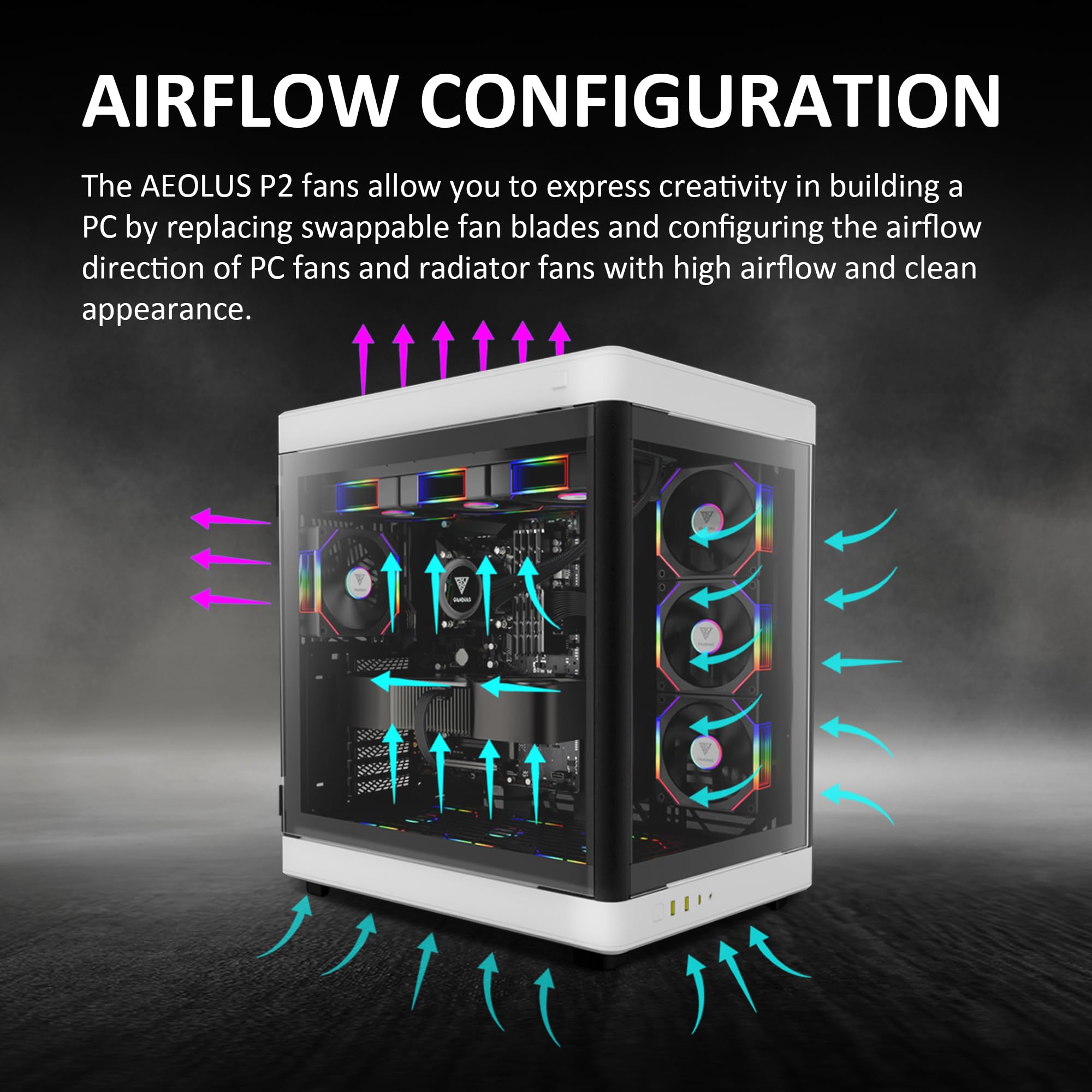 GAMDIAS 120mm ARGB PC Case Fans, Computer Case Fan, Cabless Daisy Chain Connection, Dual Infinity Mirror Lighting, Swappable Fan Blade for Reverse Airflow, Performance 30mm Thick, With Control Box