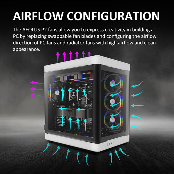 GAMDIAS 120mm ARGB PC Case Fans, Computer Case Fan, Cabless Daisy Chain Connection, Dual Infinity Mirror Lighting, Swappable Fan Blade for Reverse Airflow, Performance 30mm Thick, With Control Box