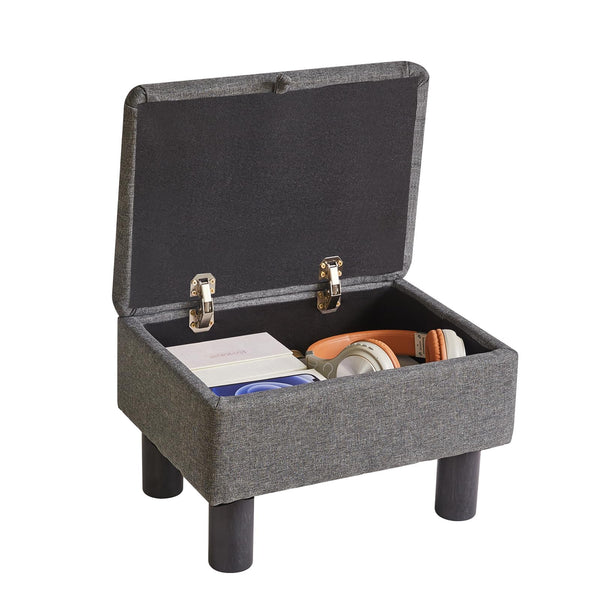 Aibiju Small Ottoman Storage Footstool with Wood Legs, Linen Foot Stool,Pouffe Stool Change Shoe Footrest for Living Room Bedroom Entryway Office,