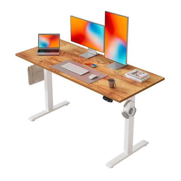 Agilestic L-Shaped Electric Standing Desk, 140cm Height Adjustable Sit-Stand Desk for Home Office, Ergonomic Computer Desk with Spliced Board, White