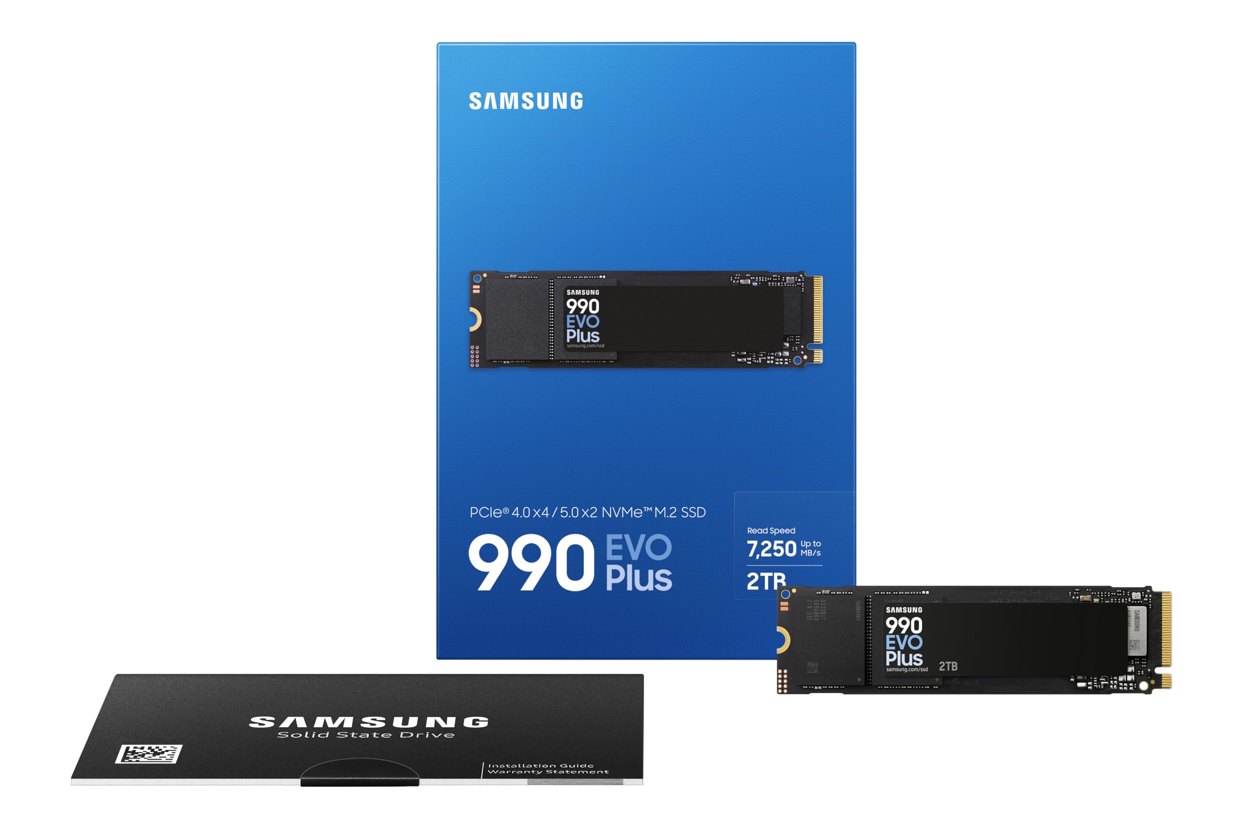Samsung 990 EVO Plus, 2TB, PCIe 4.0 x4 / 5.0 x2, NVMe2.0 (up to 7250 MB/s), NVMe M.2 (2280), Internal Solid State Drive (SSD), MZ-V9S2T0BW