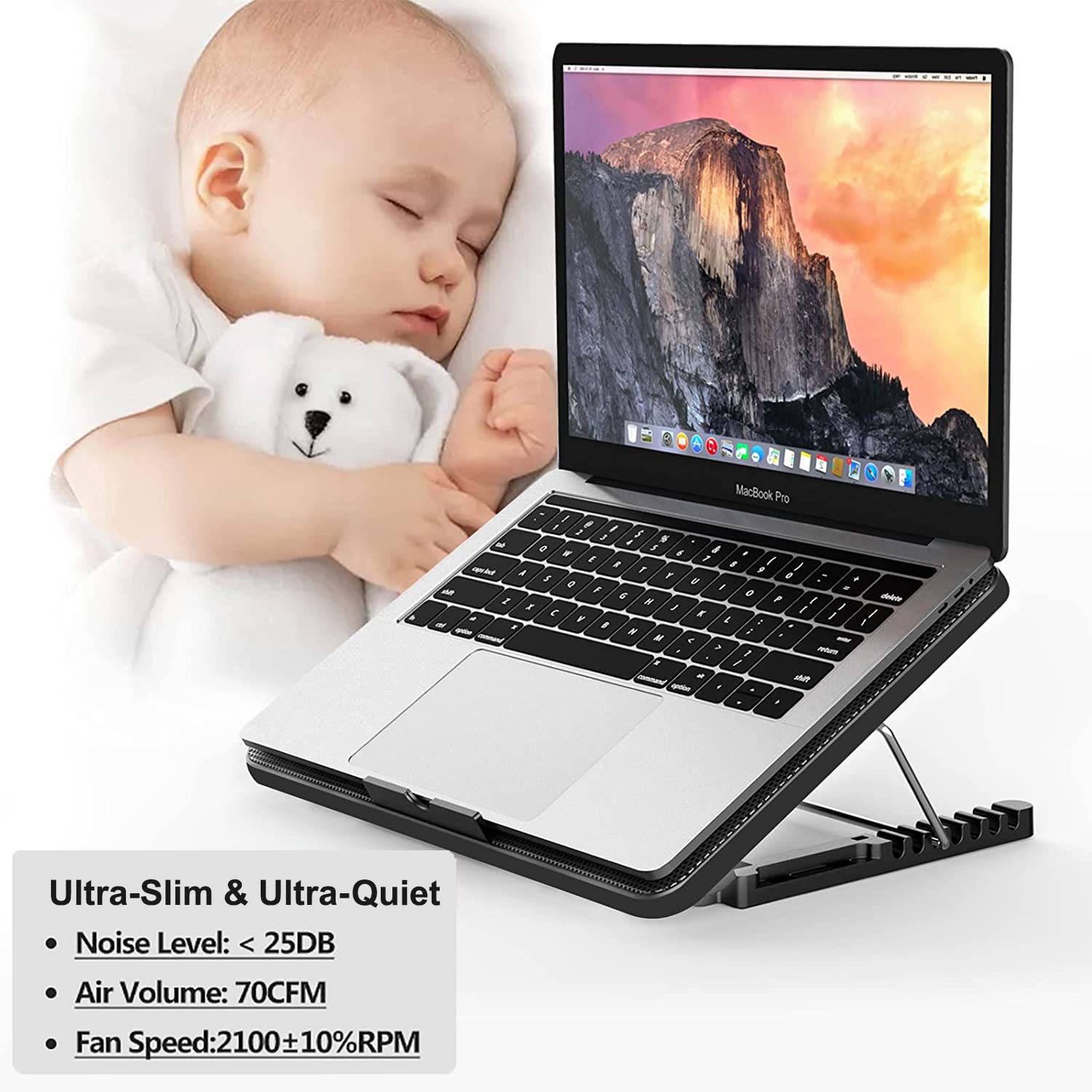 LIANGSTAR Laptop Cooling Pad, Laptop Cooler with 6 Quiet Fans at 2100RPM, Laptop Stand with Phone Holder, 7 Heights Adjustable & USB Powered, suitable for 12-17 Inch, Blue