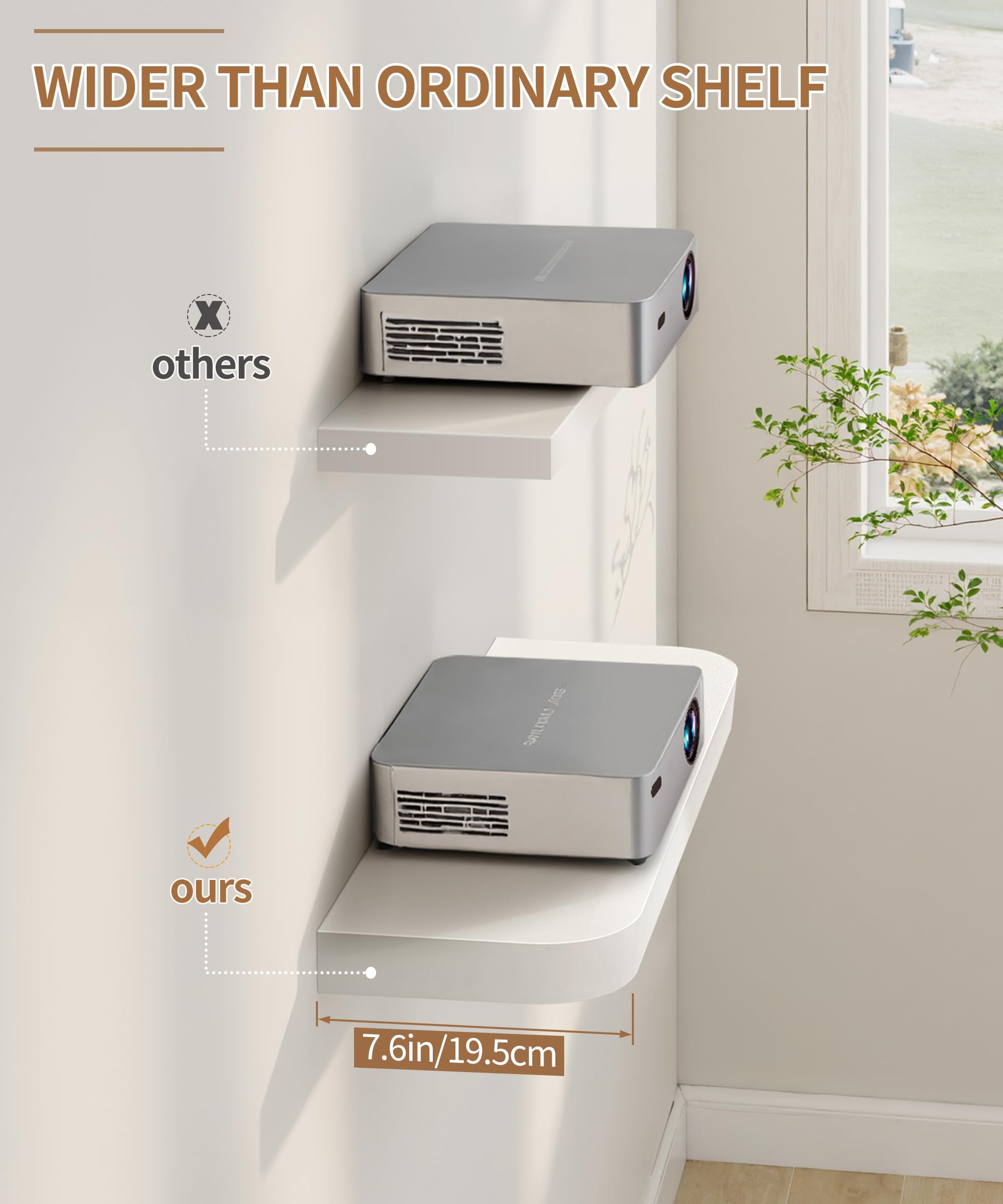 Gronda White Floating Shelves for Wall, Set of 2 Modern Midcentury Wall Mounted Shelf Curved Edge Design with Large Decor Storage Display Shelf for