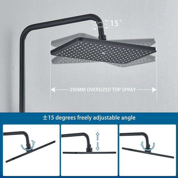 Rozin Shower Riser Rail Kit Adjustable Chrome 2 Functions Square Overhead 29 * 19cm and Hand Shower Stainless Steel Easy Install