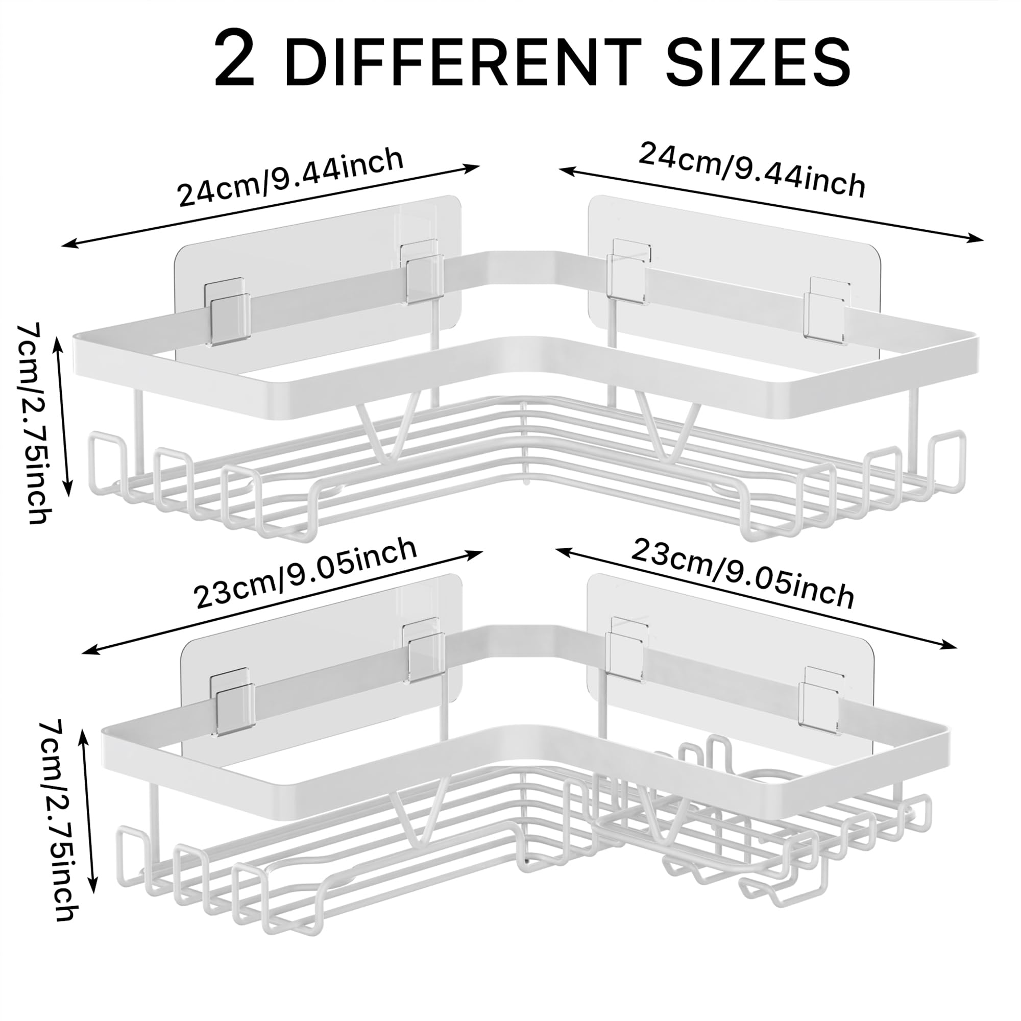 Kegii Telescopic Shower Caddy Corner - Stainless Steel Shower Shelf No Drilling Bathroom Caddy with Soap Holder and Hooks(White), On The Bath or Stand Up Shower