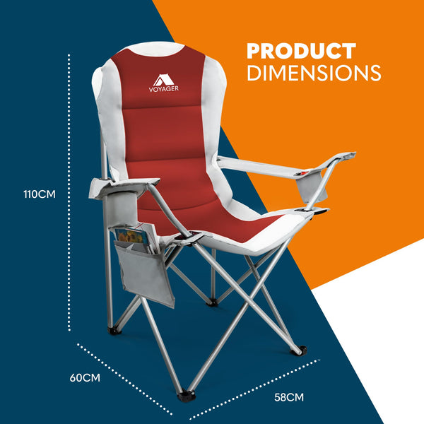 Voyager Folding Camping Chairs 2 Pack with Cooler Bag, Lightweight Q195 Steel Frame, 600D Oxford Fabric, Portable & Comfortable - Black (Black, Padded)