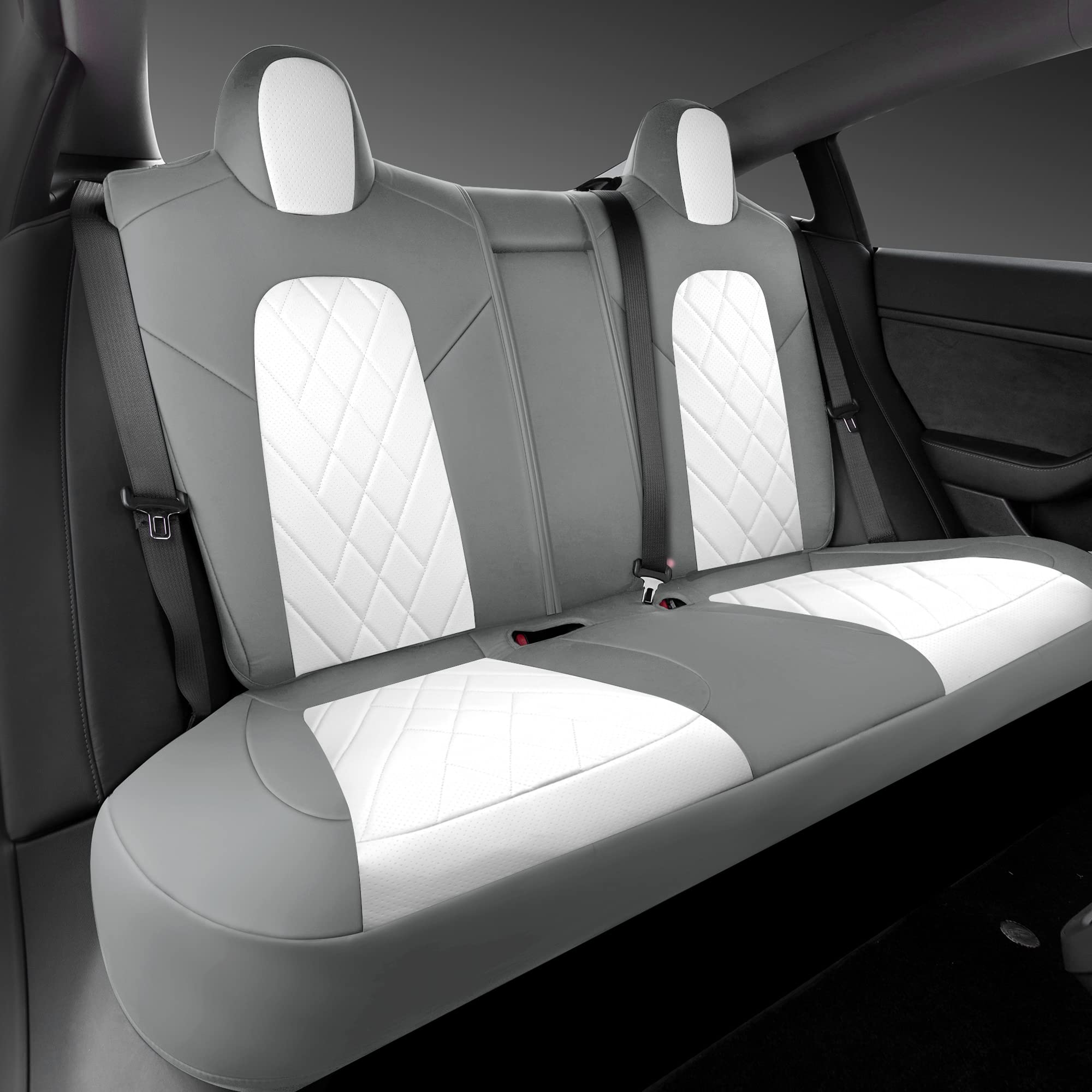 Tapha Faux Leather Seat Cover Set for Tesla Model 3 2017-2022, Breathable and Water-Resistant, Include Seat Covers for Front and Rear Seats (White/Grey)
