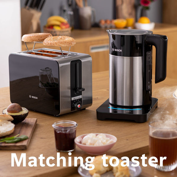 Bosch Sky TWK7203GB 7 Variable Temperature settings & KeepWarm function, Cordless Kettle, 1.7 Litres, Black/Silver