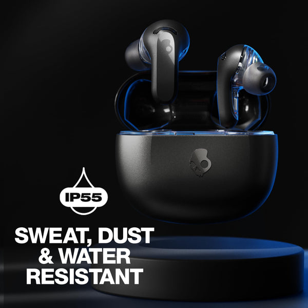Skullcandy Rail Wireless Earbuds, Bluetooth Headphones, Noise Isolating Fit, Up to 42 Hours Battery, IP55 Sweat and Water Resistant, Microphone for iPhone Android - True Black