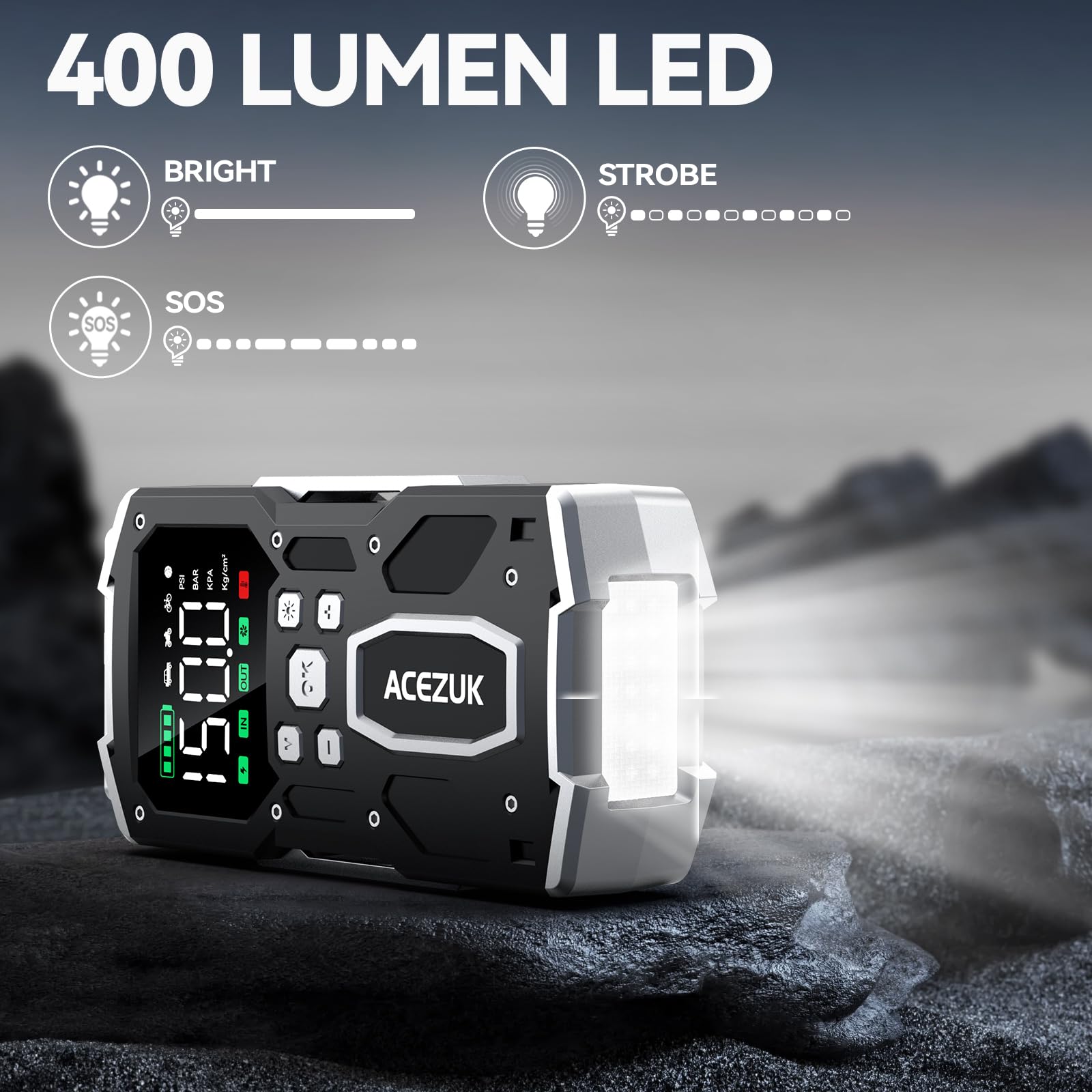 ACEZUK Battery Jump Starter Pack 5000A Car Jump Starter 12V 8-in-1 Car Battery Booster Pack Up to 7.0L Gas & 5.5L Diesel Engines Power Bank with Flashlight,Large Screen,Jump Leads