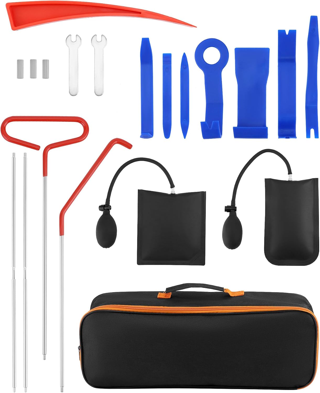 QWORK® 17-Piece Car Tool Kit Breakdown Emergency Kit with Long Reach Grabber, Air Wedge Pump and Trim Removal Tools for All Vehicles